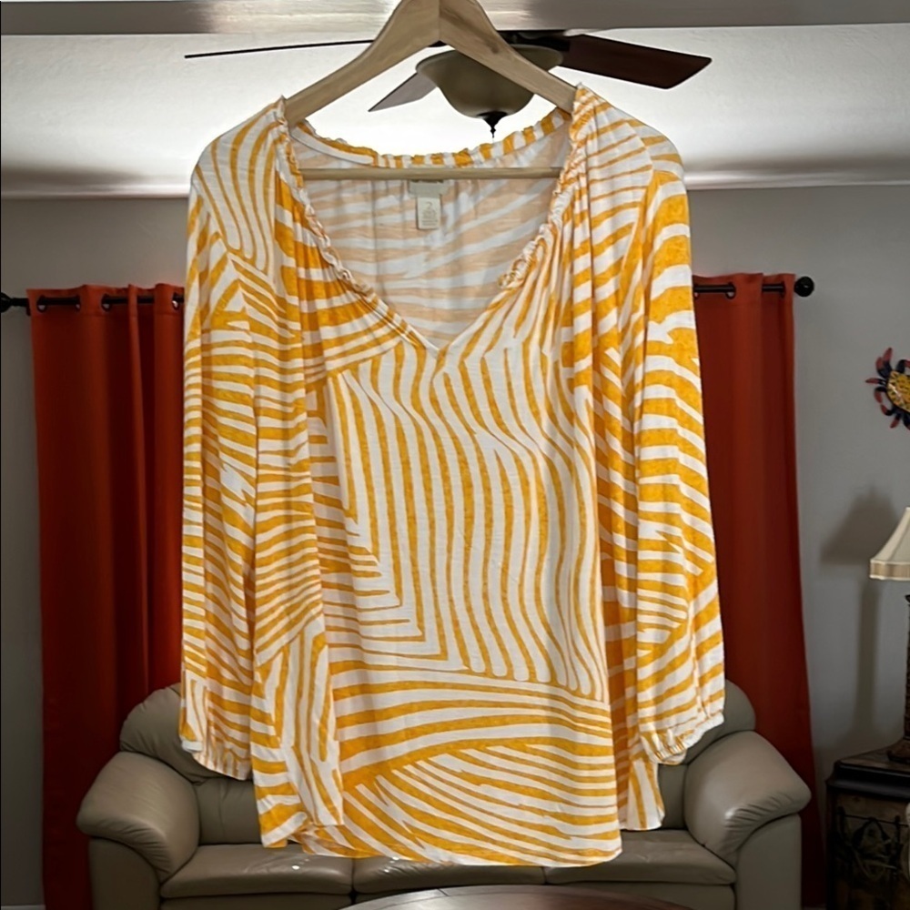 Chico’s Striped Orange / White Women's Top Chico’s Size 2 = US Size L